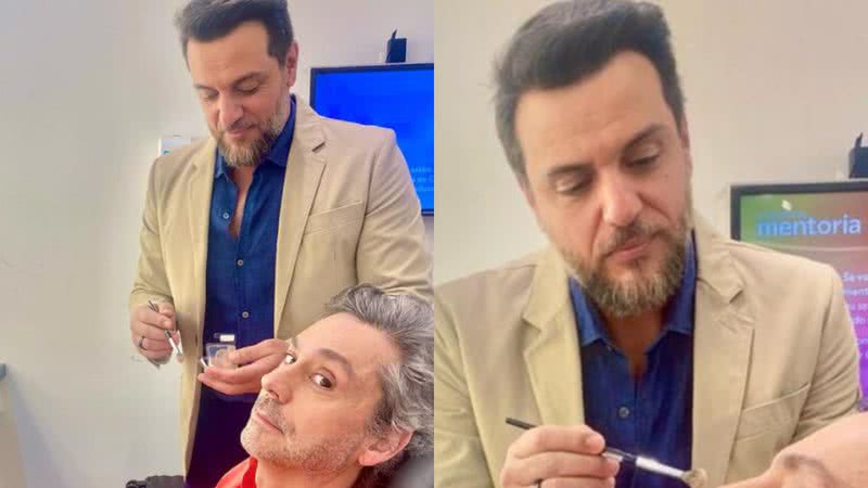 Rodrigo Lombardi maquia Alexandre Nero nos bastidores de 'Travessia' - Instagram/@rodrigolombardi