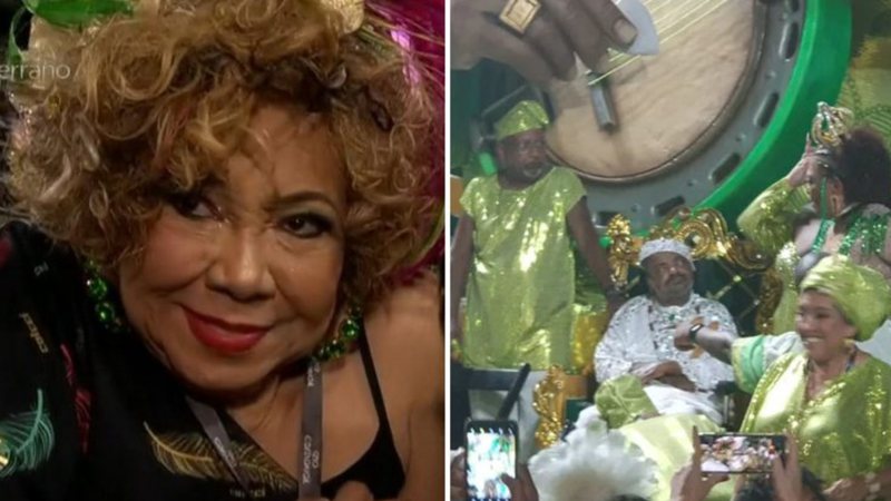 A cantora Alcione marca presença em desfile de escola de samba que homenageia Arlindo Cruz, seu grande amigo. - TV Globo/Reprodução