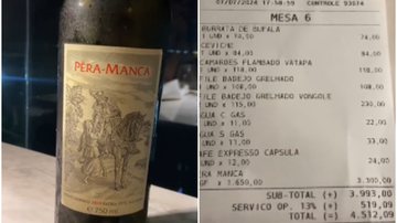 Quatro amigos se confundiram com preço de vinho e pagaram R$ 4 mil em jantar - Reprodução/TikTok