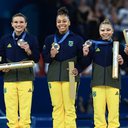 Rebeca Andrade, Jade Barbosa, Lorrane Oliveira, Flávia Saraiva e Júlia Soares conquistaram a primeira medalha da história do Brasil na ginástica por equipes. - Ricardo Bufolin/CBG