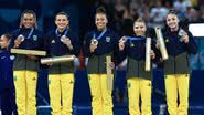 Rebeca Andrade, Jade Barbosa, Lorrane Oliveira, Flávia Saraiva e Júlia Soares conquistaram a primeira medalha da história do Brasil na ginástica por equipes. - Ricardo Bufolin/CBG