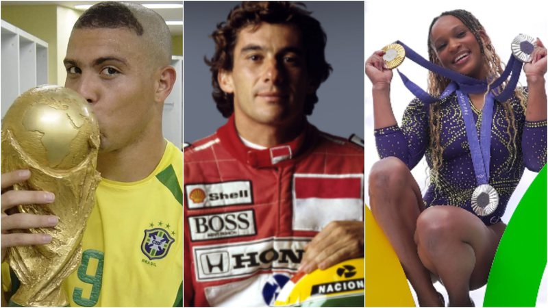 Ronaldo Fenômeno e Ayrton Senna foram dois grandes responsáveis pela vinheta; mais recentemente, Rebeca Andrade. - Foto: Reprodução