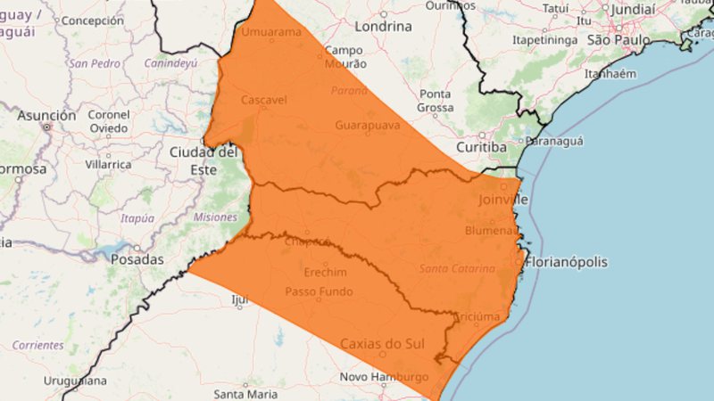 Alerta laranja: tempestade no Paraná atinge mais de 200 municípios - Reprodução│Inmet