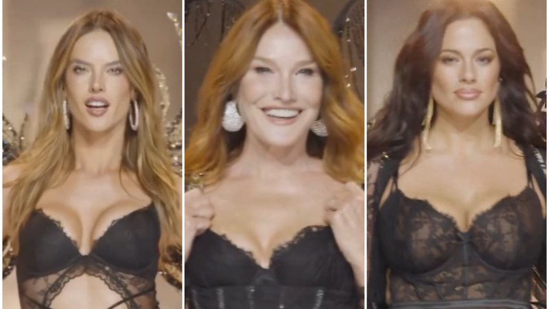 Alessandra Ambrósio, Carla Bruni e Ashley Graham no desfile da Victoria's Secrets - Reprodução/YouTube