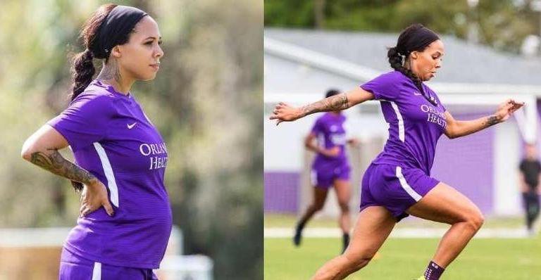 Sydney Leroux Dwyer, que joga no Orlando Pride, está grávida de cinco meses e meio. - Reprodução/Twitter