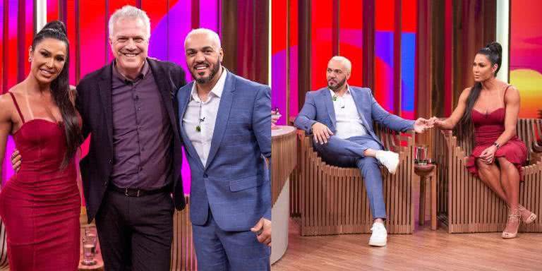 Belo e Gracyanne Barbosa estiveram no 'Conversa com Bial'. Durante a entrevista, ele agradeceu a amada - Globo/Fábio Rocha