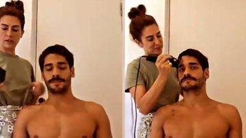 Fernanda Paes Leme raspa a cabeça do namorado, Victor Sampaio - Instagram/@fepaesleme