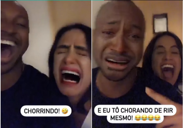 Thiaguinho e Carol Peixinho divertem a web com filtro  "chorrindo"