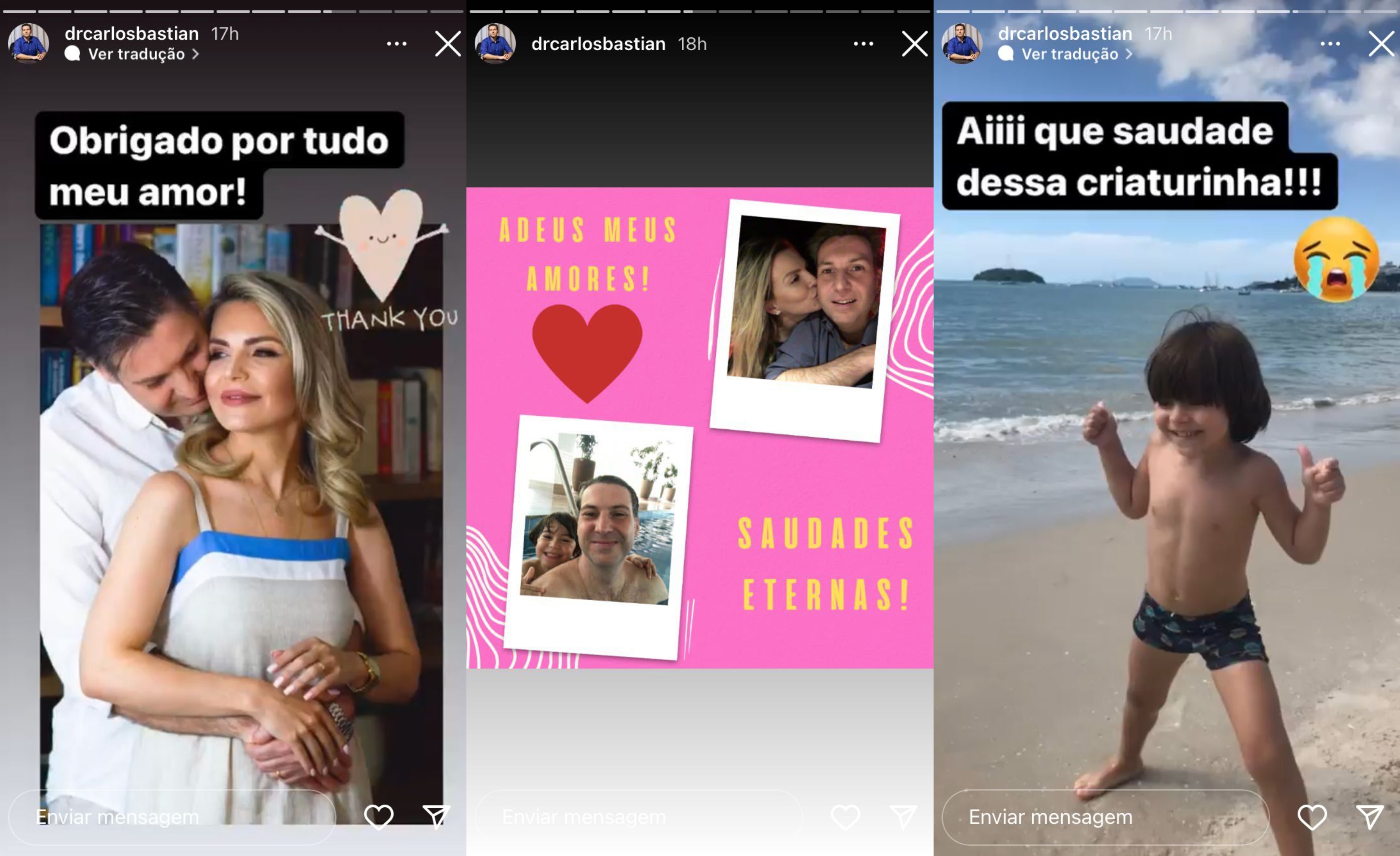 Carlos Bastian, o marido da apresentadora Mariana de Abreu, publicou stories lamentando a morte da esposa e do filho de quatro anos, Ricardo - Instagram/@drcarlosbastian