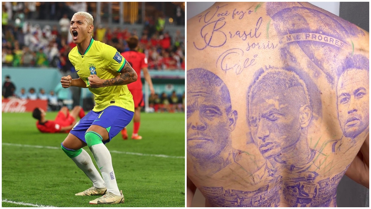 Richarlison mostra nova tatuagem com rosto de Neymar, Ronaldo e