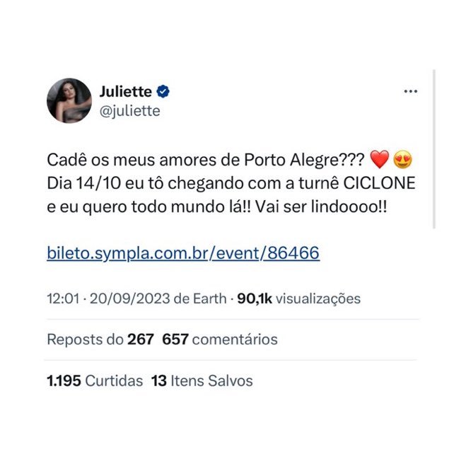 Juliette fez um comentário infortuno 