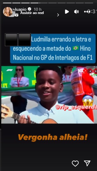 Ludmilla esquece letra do Hino Nacional em apresentação no GP de