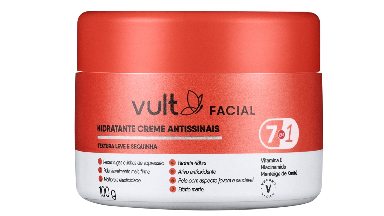 Hidratante Creme Facial Antissinais Facial 7 em 1, da Vult, também está na categoria de produto anti-idade