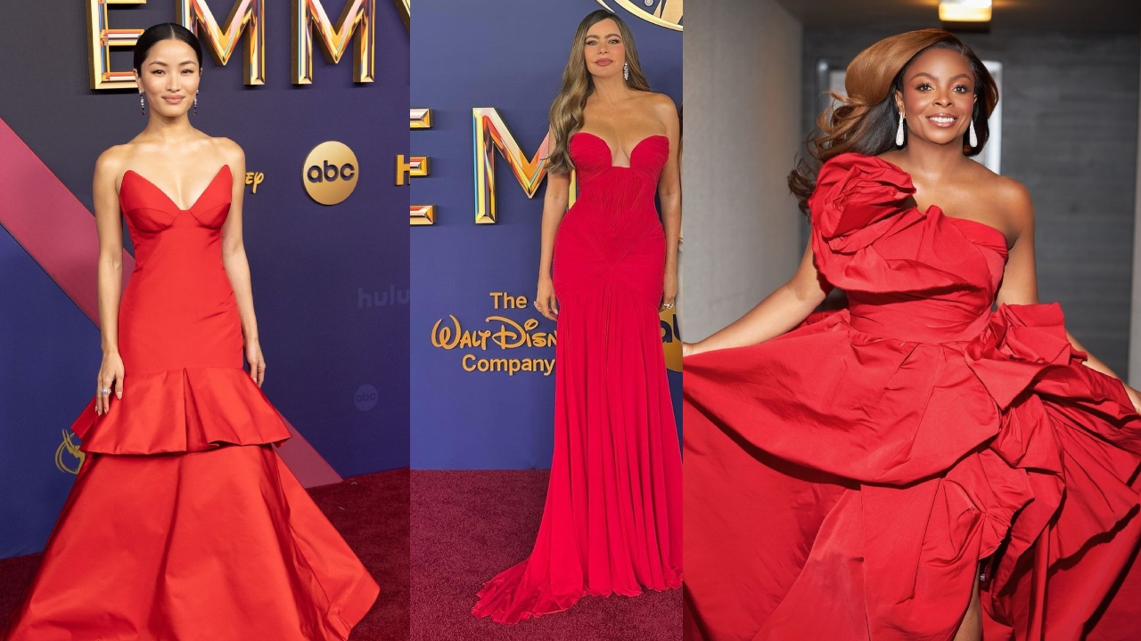 Anna Sawai, Sofia Vergara e Janelle James mostraram no Emmy 2024 que o já clássico vestido vermelho pode ser usado de forma moderna e elegante