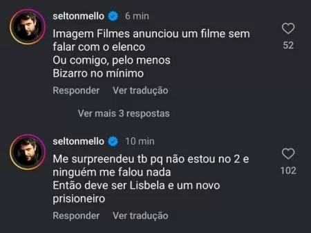 Selton Mello não foi informado sobre a sequência de 'Lisbela e o Prisioneiro'