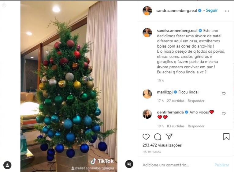 Sandra Annenberg inova em árvore da Natal e divide com os fãs: 