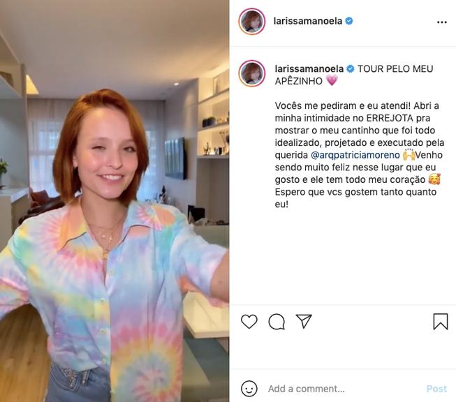 Larissa Manoela encanta internautas com vídeo de seu apartamento, no Rio de Janeiro