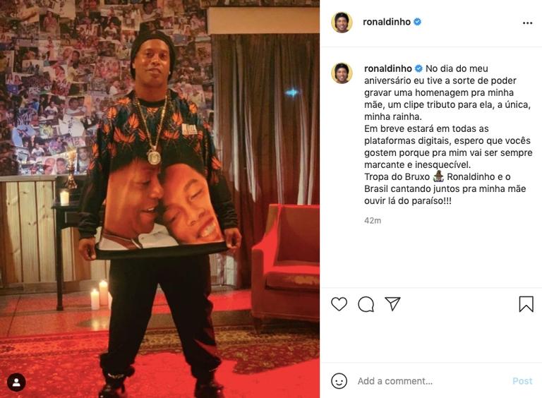 Ronaldinho revela nova homenagem dedicada à mãe, vítima da Covid-19