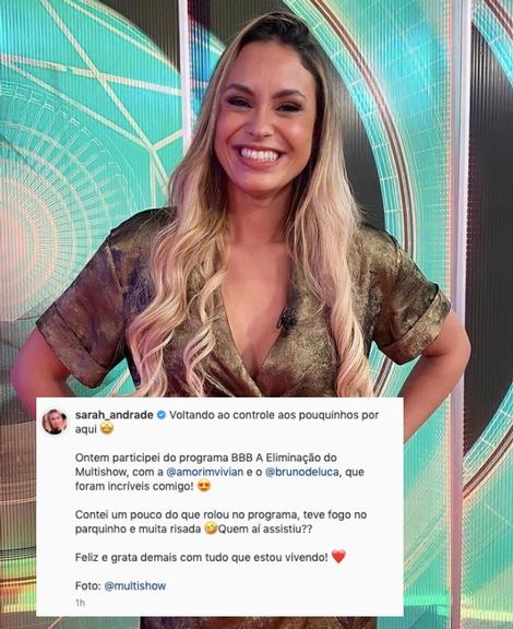 Sarah Andrade retoma controle de redes sociais após ser eliminada do 'BBB 21'