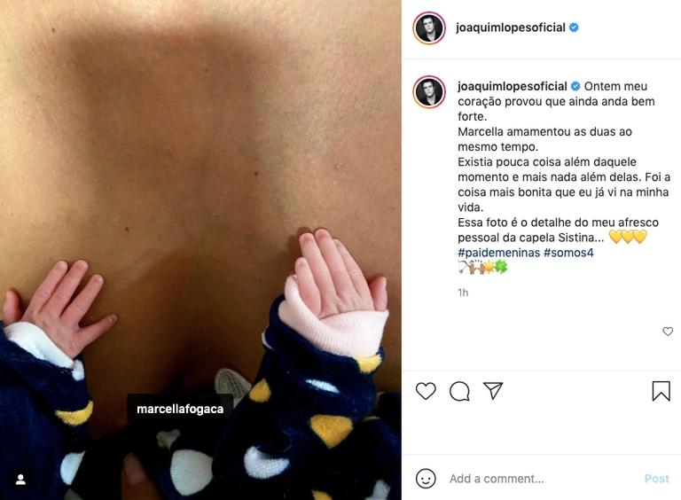 Joaquim Lopes encanta ao registrar Marcella Fogaça amamentando gêmeas