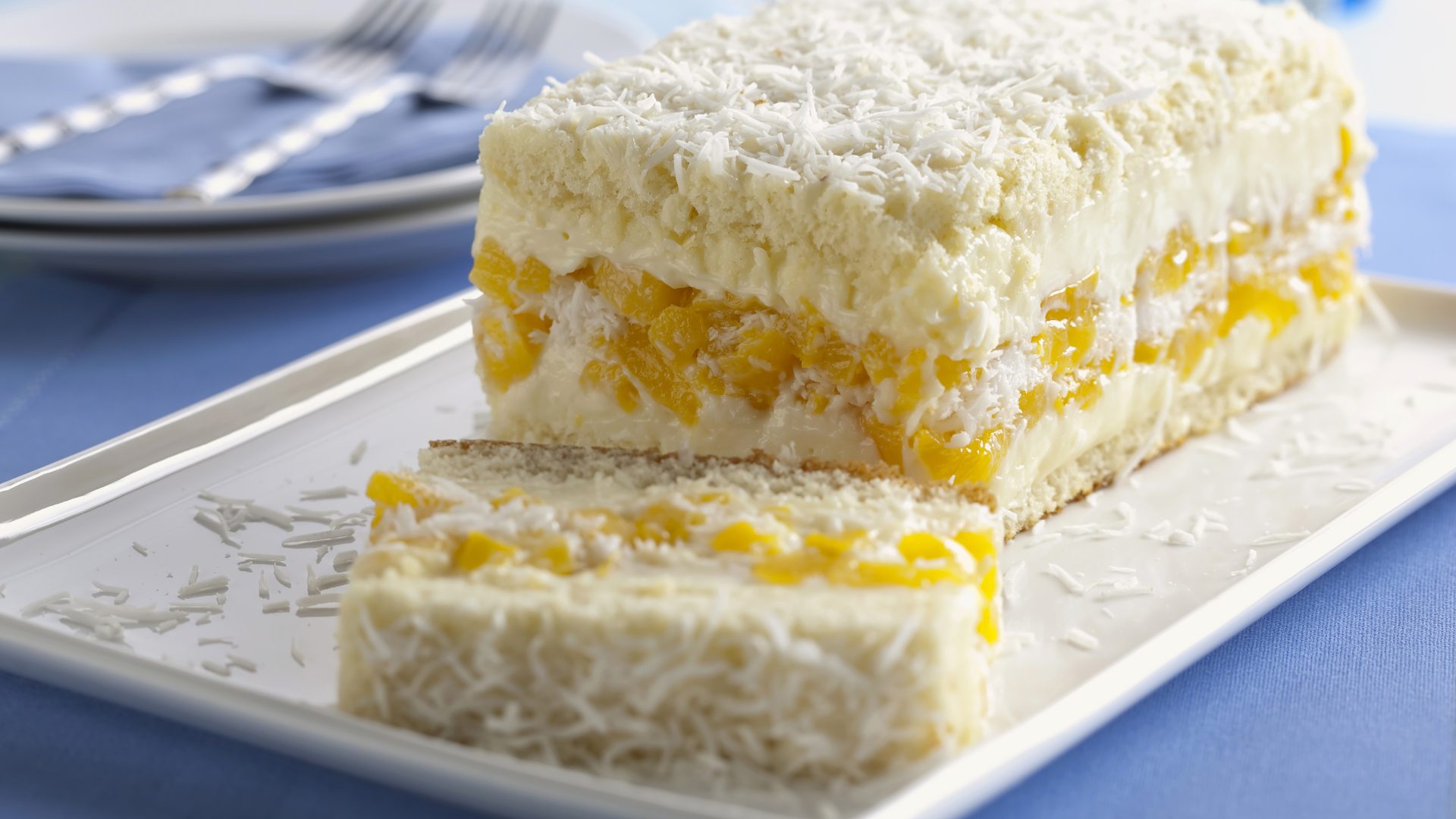 Pavê de pêssego com coco