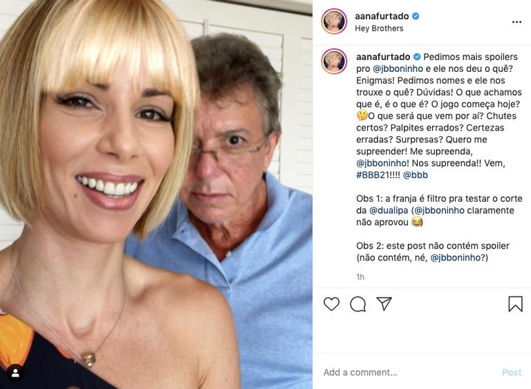 Ana Furtado atiça, ainda mais, a curiosidade dos internautas sobre o 'BBB 21'