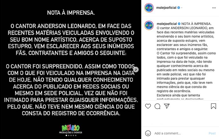 Anderson Leonardo, do Molejão, é suspeito de abuso sexual