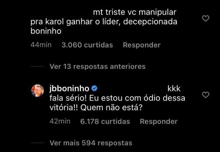 Boninho se pronuncia sobre vitória de Karol Conká na última 'Prova do Líder', do 'BBB 21'