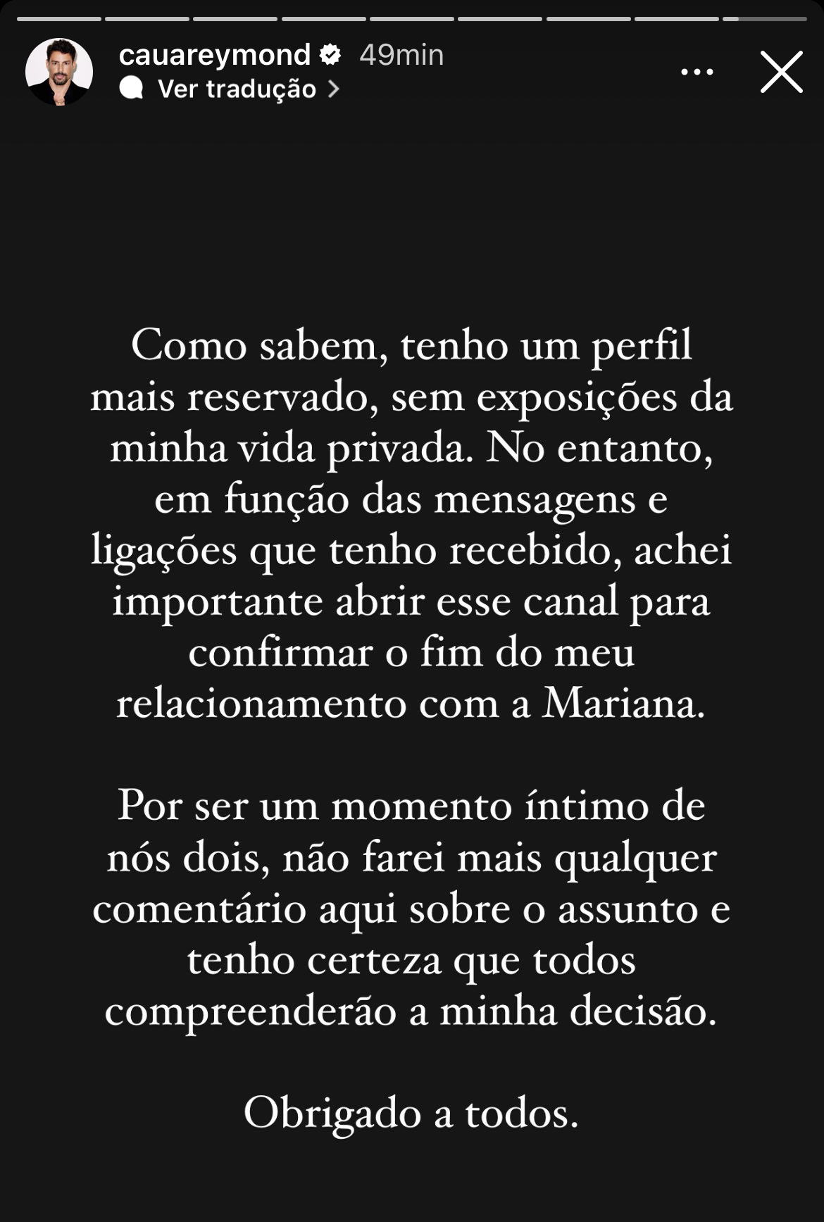 Cauã Reymond se pronunciando sobre divórcio com Mariana Goldfarb