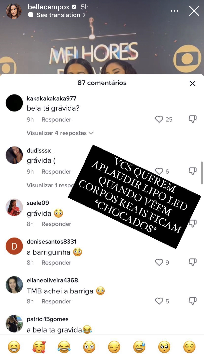 Internautas especulando se Bella Campos estaria grávida
