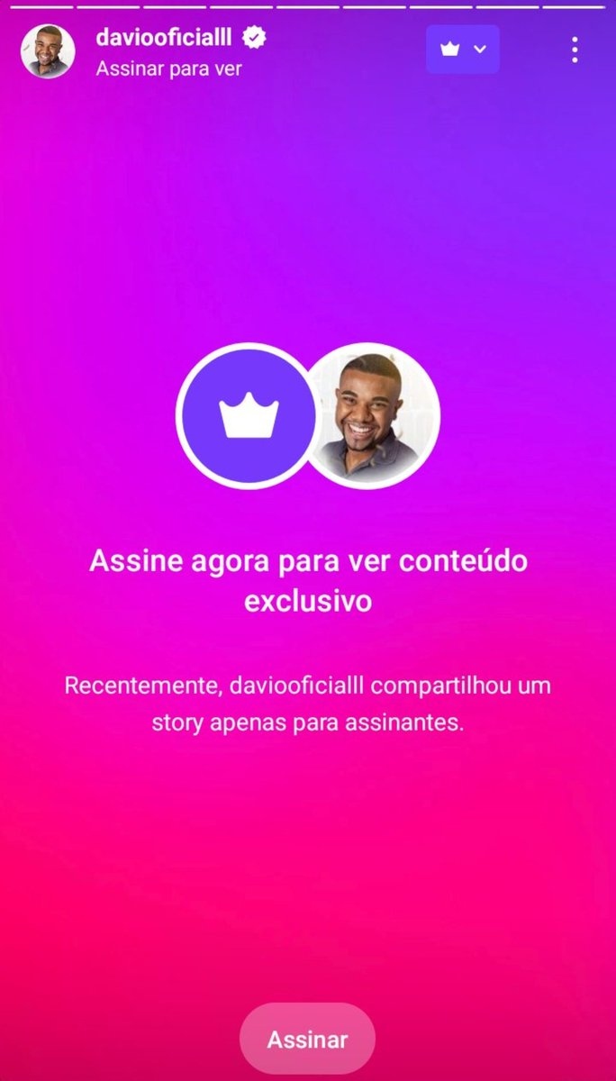 Story de Davi para assinantes de seu perfil