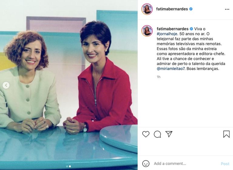 Fátima Bernardes celebra 50 anos de 'Jornal Hoje' com registros antigos