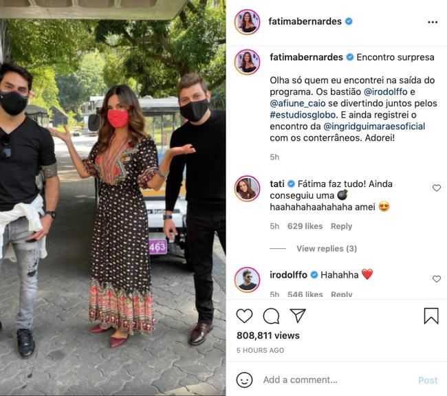 Fátima diverte seguidores ao mostrar encontro com Caio e Rodolffo 