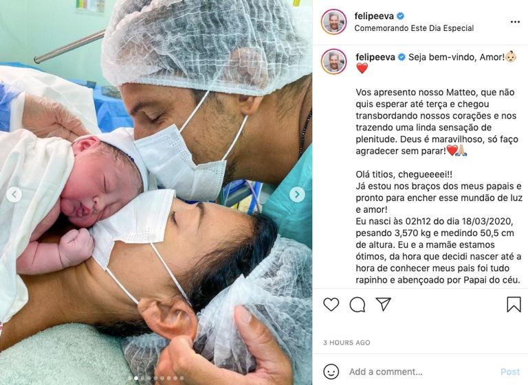 Nasce Matteo, segundo filho de Felipe Pezzoni, da Banda Eva