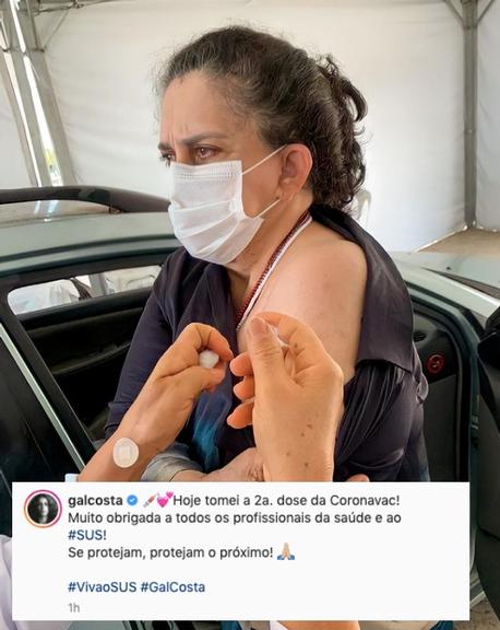 Gal Costa recebe segunda dose de imunizante contra Covid-19