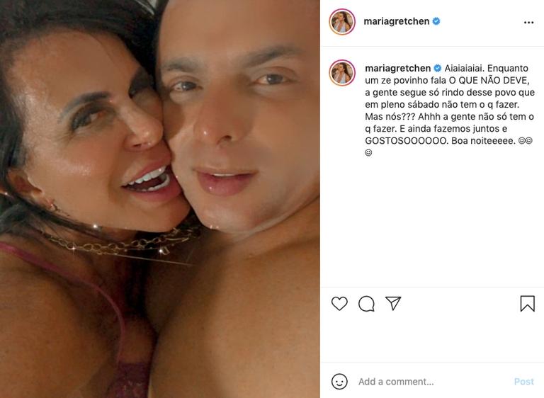 Gretchen Miranda eleva a temperatura ao posar na cama com maridão