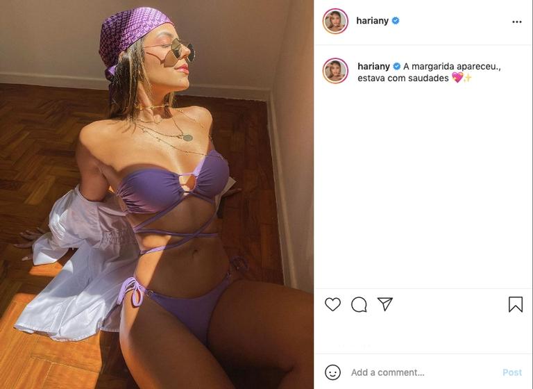 Hariany Almeida arranca elogios ao surgir sensualizando de biquíni