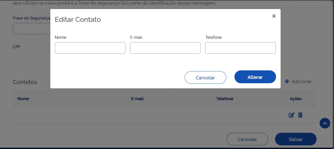 Página de atualização cadastral do DET