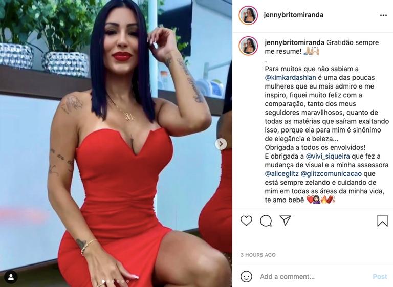 Jenny Miranda é comparada a Kim Kardashian após mudança de visual