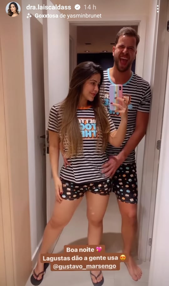 Lais e Gustavo de pijamas iguais