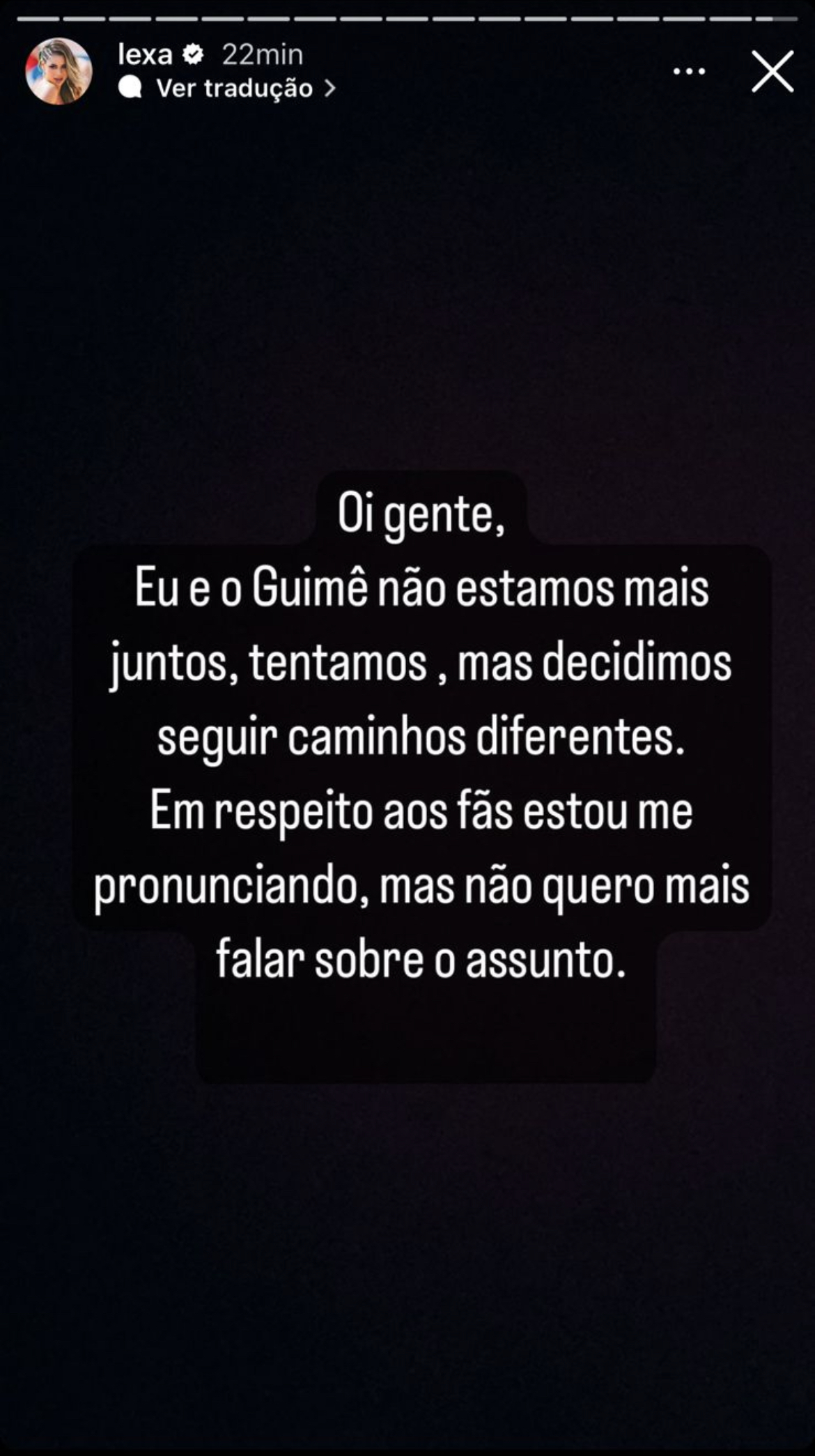 Lexa anunciou o término de seu relacionamento com Mc Guimê