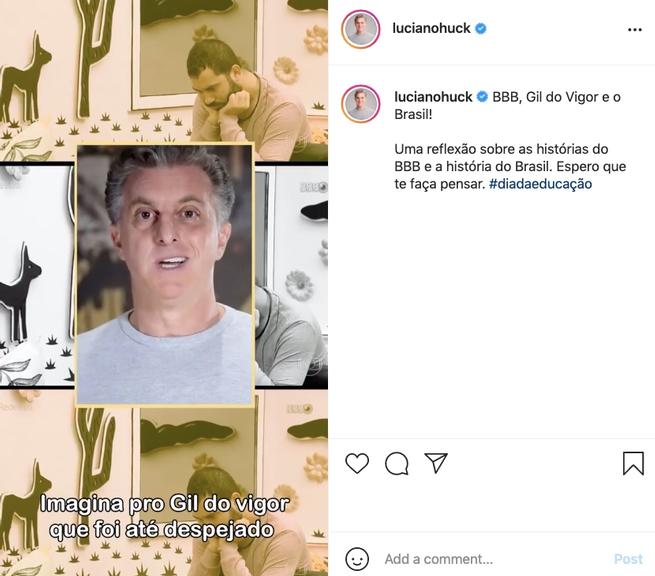 Luciano Huck aproveita trajetória de Gilberto para fazer reflexão