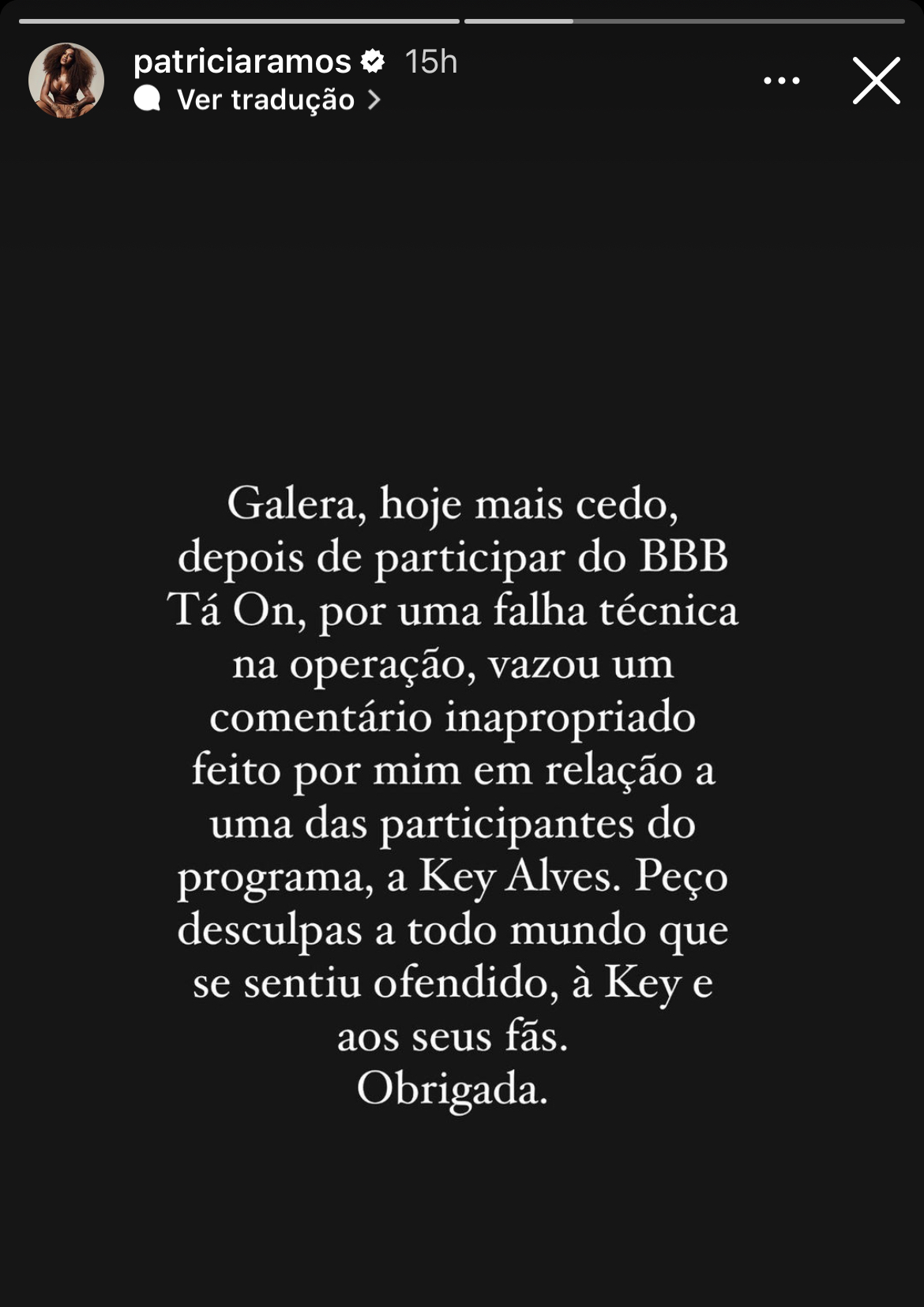 Patrícia Ramos se pronunciou após chamar Key Alves de escrota