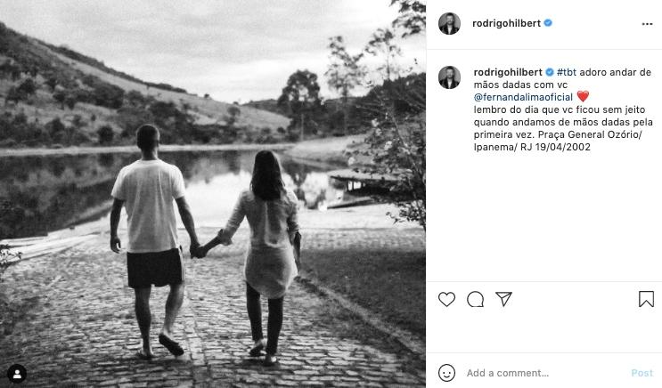 Rodrigo Hilbert relembra primeira vez que andou de mãos dadas com Fernanda Lima