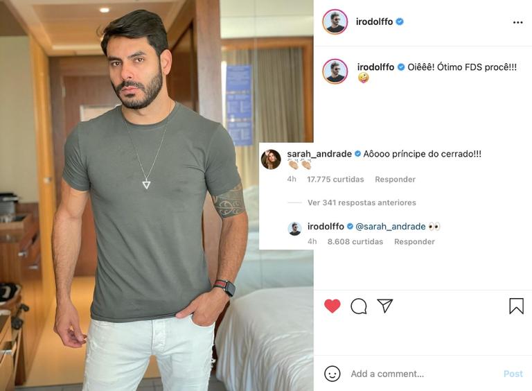 Sarah deixa comentário em foto de Rodolffo e internautas especulam