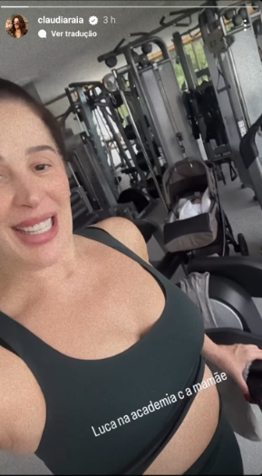 Claudia Raia na academia com o Luca
