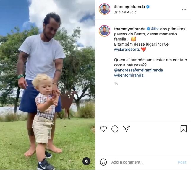 Thammy Miranda se derrete ao postar vídeo dos primeiros passos de Bento