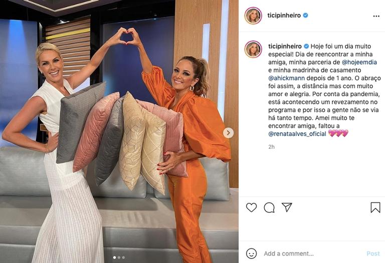 Ticiane Pinheiro e Ana Hickmann comemoram reencontro