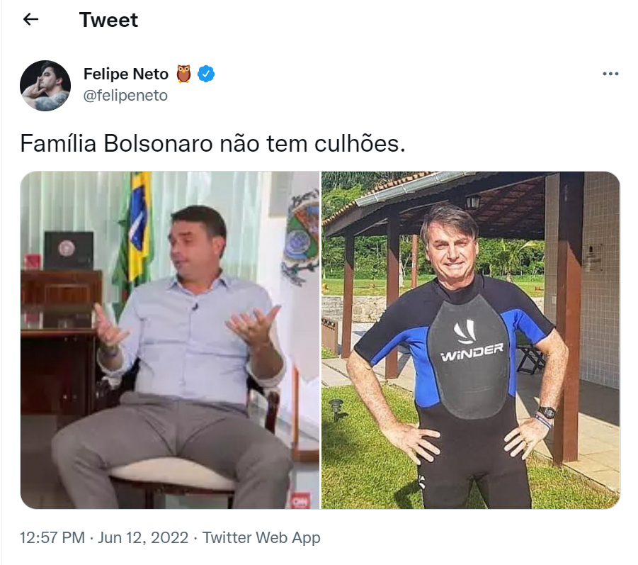 Comentário feito por Felipe Neto no Twitter