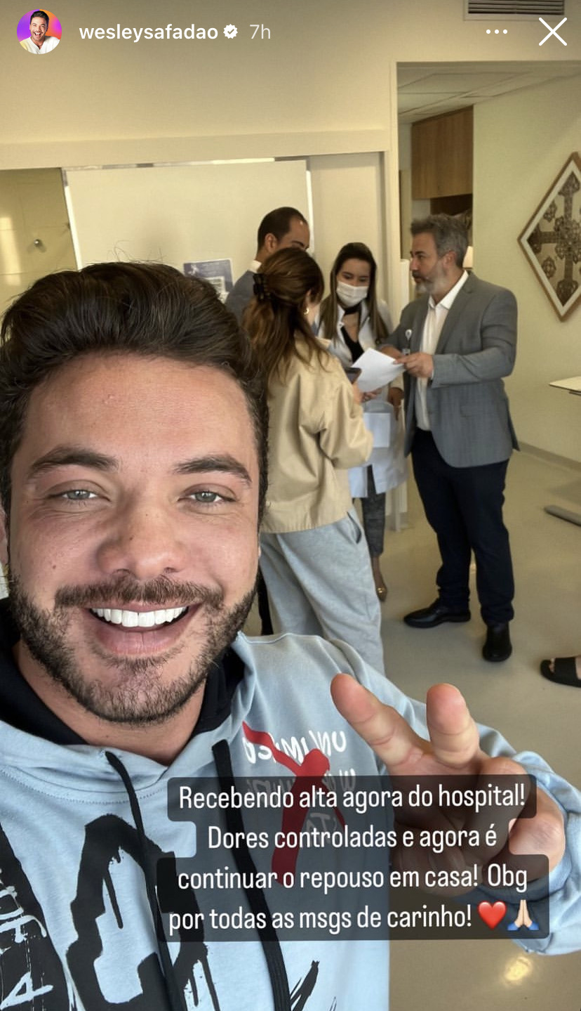 Stories de Wesley Safadão anunciando a alta hospitalar